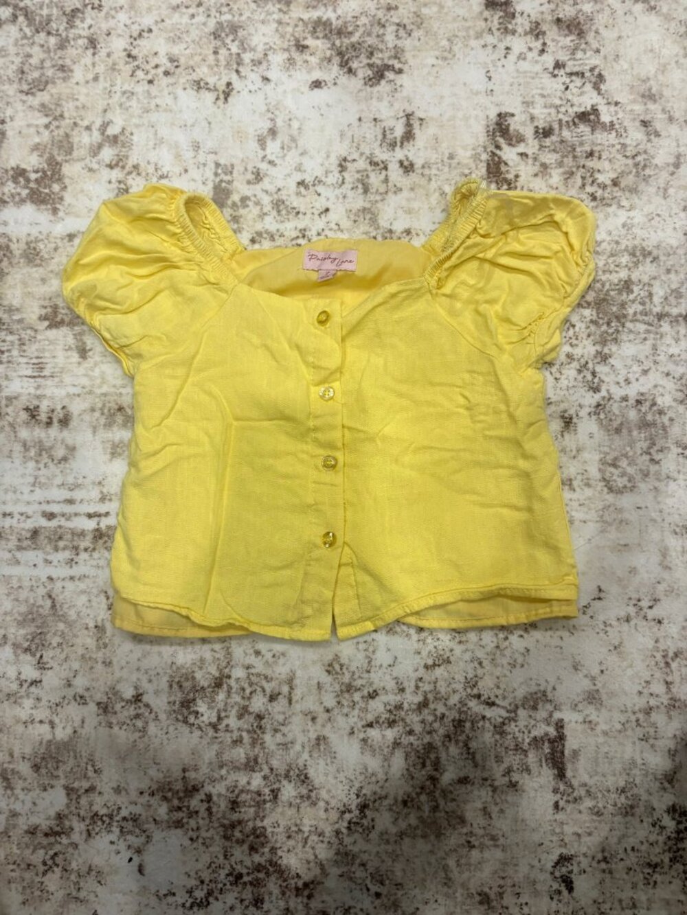Paisley Lane Girls Sunshine Yellow Linen Blend Button Down Puff Sleeve Top